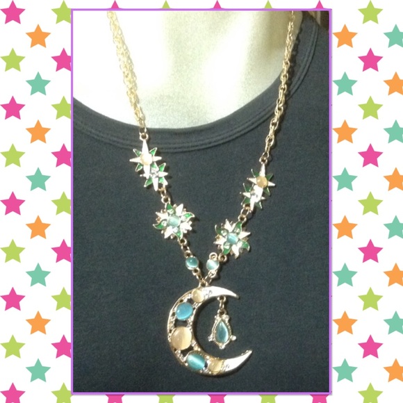 Fashion moon sun crystal long chain necklace - Picture 3 of 3